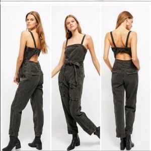 Free People  Cutout Black Denim Jumpsuit Cutout  Women's Large
